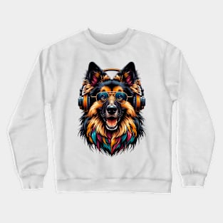 Grinning Bohemian Shepherd as Smiling DJ with Headphones Crewneck Sweatshirt